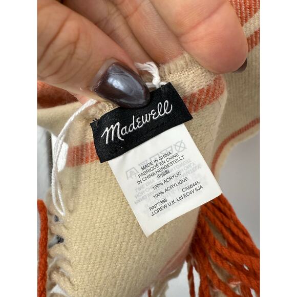 Madewell Twill Stripe Cape Scarf Muted Blush Multi Wrap Shawl Fringe One Size - Picture 4 of 6